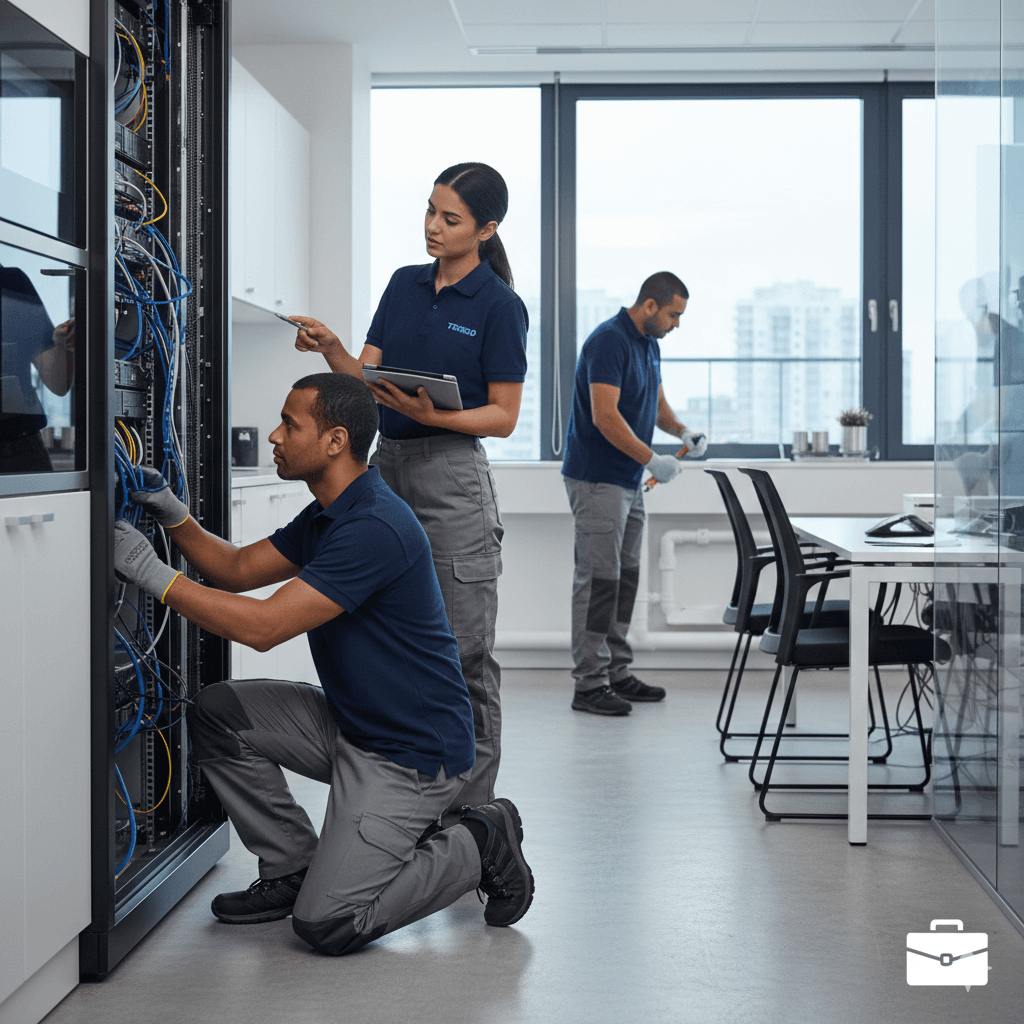 TROZO professional technicians providing office solutions including electronics, wiring, and IT infrastructure services